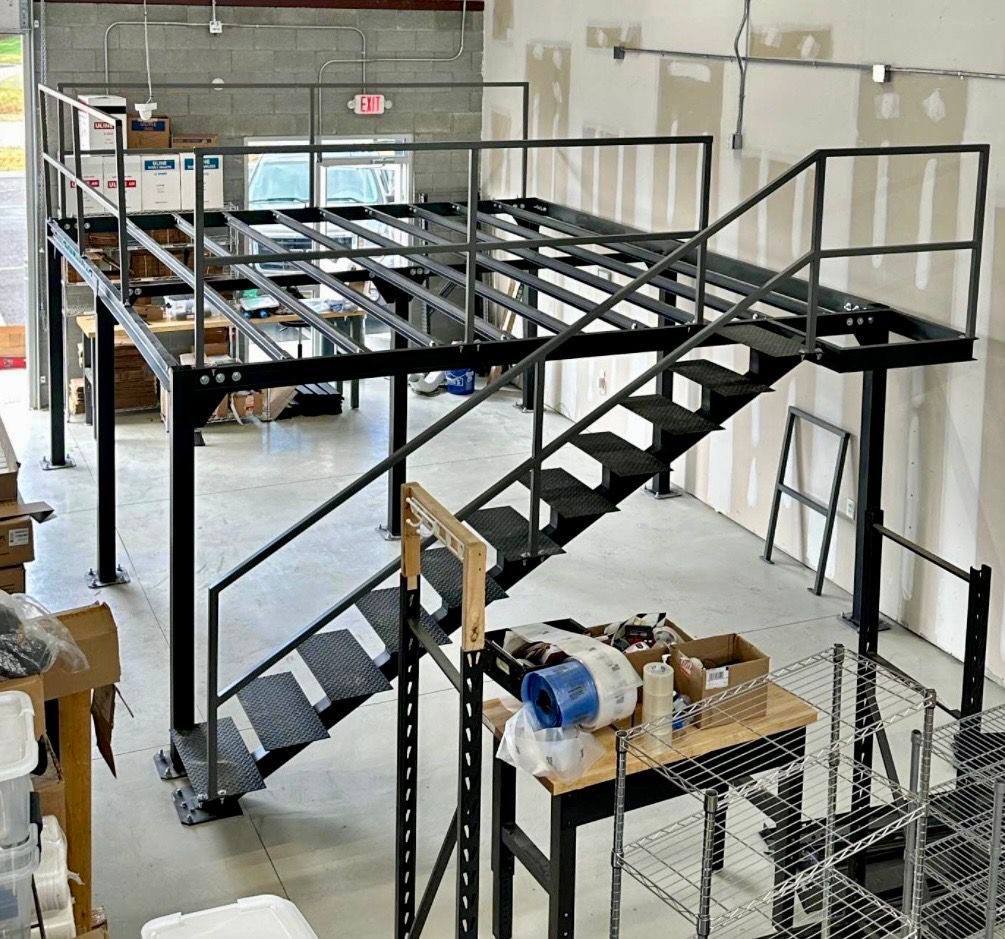 Completed steel mezzanine and access staircase